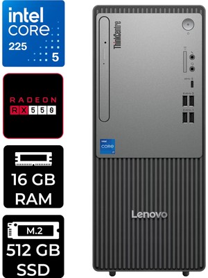 Lenovo Thinkcentre Neo 50T Gen 6 Intel Core Ultra 5 225 16GB 512GB SSD RX550/4GB Fdos Masaüstü Bilgisayar & Per4 USB Bellek 13BD007UTRP361