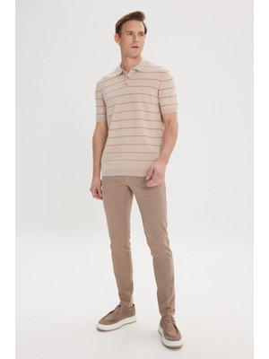 Altınyıldız Classics Erkek Bej Slim Fit Dar Kesim Yan Cepli Pamuklu Esnek Armürlü Pantolon