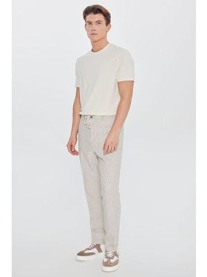 Altınyıldız Classics Pamuklu Keten Slim Fit Beli Bağlamalı Çizgili Pantolon