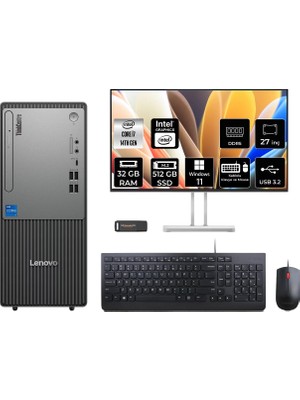 Lenovo Thinkcentre Neo 50T Gen 5 i7 14700 32GB RAM 512GB SSD 27" FHD Win11 Pro 12UAS0GL00P945 Masaüstü Bilgisayar + Per4 USB