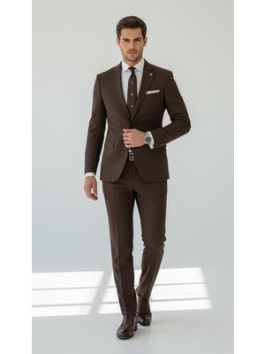 Plus Scorpion TK6895 Erkek Slim Fit Mikro Desenli Takım Elbise 2 Düğmeli Çift Yırtmaçlı Modern Ceket Pantolon Takım