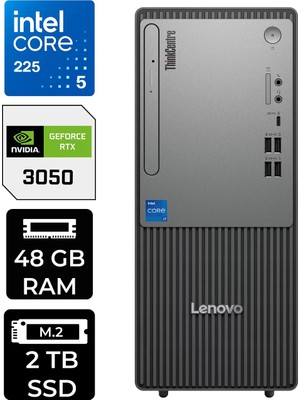 Lenovo Thinkcentre Neo 50T Gen 6 Intel Core Ultra 5 225 48GB 2tb SSD RTX3050/6GB Fdos Masaüstü Bilgisayar & Per4 USB Bellek 13BD007UTRP491