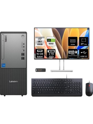 Lenovo Thinkcentre Neo 50T Gen 5 i7 14700 RTX 5050 8GB 16GB RAM 2TB SSD 27" FHD FreeDOS 12UAS0GL00P1143 Masaüstü Bilgisayar + Per4 USB