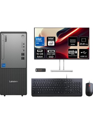 Lenovo Thinkcentre Neo 50T Gen 6 Intel Core Ultra 5 225 16GB 512GB SSD 23.8" Fhd Monitör Fdos Masaüstü Bilgisayar & Per4 USB Bellek 13BD007UTRP601