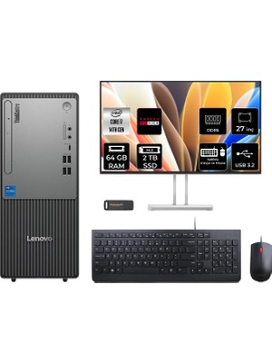 Lenovo Thinkcentre Neo 50T Gen 5 i7 14700 64GB RAM 2TB SSD 27" FHD FreeDOS 12UAS0GL00P975 Masaüstü Bilgisayar + Per4 USB