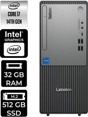 Lenovo Thinkcentre Neo 50T Gen 5 i7 14700 32GB RAM 512GB SSD Win11 Pro 12UAS0GL00P345 Masaüstü Bilgisayar + Per4 USB