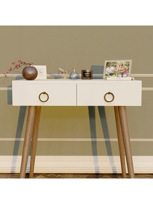 Feyza Design Şık Beyaz Ahşap Ayaklı Modern Dekoratif Dresuar