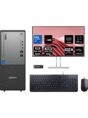 Lenovo Thinkcentre Neo 50T Gen 6 Intel Core Ultra 5 225 64GB 512GB SSD RX550/4GB 27" Fhd Monitör Fdos Masaüstü Bilgisayar & Per4 USB Bellek 13BD007UTRP973
