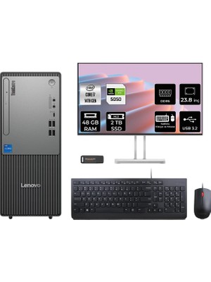 Lenovo Thinkcentre Neo 50T Gen 5 i7 14700 RTX 5050 8GB 48GB RAM 2TB SSD 23.8" FHD FreeDOS 12UAS0GL00P851 Masaüstü Bilgisayar + Per4 USB