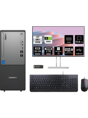 Lenovo Thinkcentre Neo 50T Gen 5 i7 14700 RTX 5050 8GB 32GB RAM 2TB SSD 23.8" FHD Win11 Pro 12UD001UTRP887 Masaüstü Bilgisayar + Per4 USB