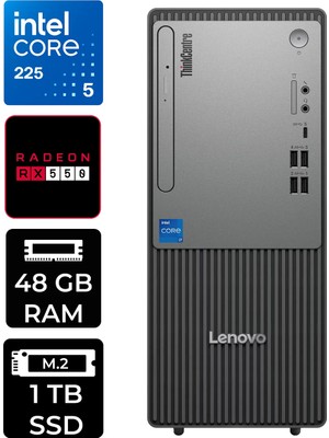 Lenovo Thinkcentre Neo 50T Gen 6 Intel Core Ultra 5 225 48GB 1tb SSD RX550/4GB Fdos Masaüstü Bilgisayar & Per4 USB Bellek 13BD007UTRP370