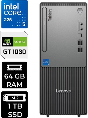 Lenovo Thinkcentre Neo 50T Gen 6 Intel Core Ultra 5 225 64GB 1tb SSD GT1030/4GB W11P Masaüstü Bilgisayar & Per4 USB Bellek 13BD007UTRP474