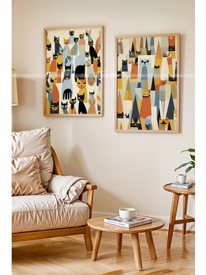 Tontilika Minimalist Kedi Tasarımlı 2'li Ahşap Çerçeveli Tablo SETI-21X30