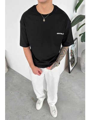 HAFKA Siyah About Baskılı Oversize Tişört