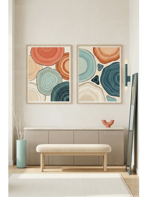 Tontilika Soyut Akik Desenli 2’li Ahşap Çerçeveli Tablo Seti