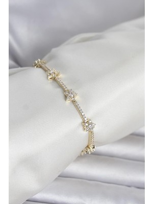 İlk El Grup Pirinç Gold Renk Zirkon Taşlı Yıldız Model Kadın Bileklik IEGBJTR-RS34