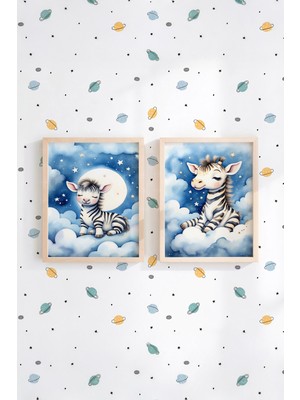 Tontilika Uyuyan Zebra 2’li Çocuk Odası Ahşap Çerçeveli Tablo Seti - Tatlı Dekor