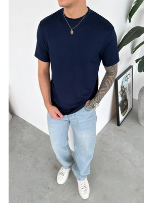HAFKA Lacivert Basic Oysh Kumaş Regular Tişört