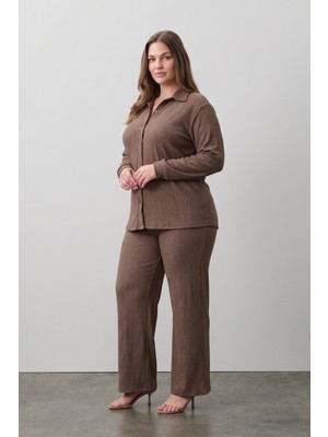 Şuranur Homewear Bürümcük Kumaş Gömlek Pantolon Takım M-6xl
