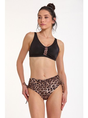 Argento Kadın Leopar Desenli Sabit Kaplı Yüksek Bel Bikini Takımı