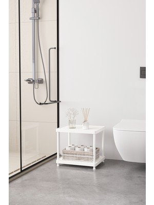 Orlea Beyaz 2 Katlı 33X40 Ekstra Geniş Düzenleyici Mutfak ve Banyo Rafı Sehpa