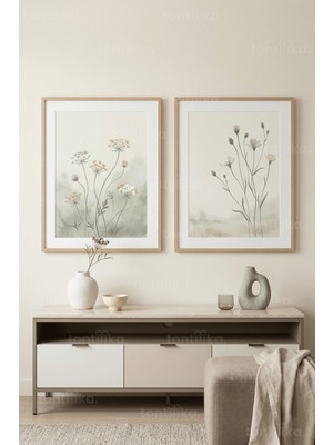 Tontilika Kır Çiçekleri Zarafeti 2’li Ahşap Çerçeveli Tablo Seti
