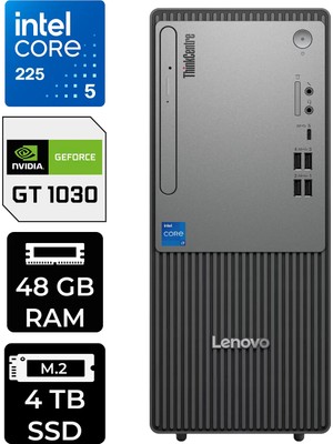 Lenovo Thinkcentre Neo 50T Gen 6 Intel Core Ultra 5 225 48GB 4tb SSD GT1030/4GB W11H Masaüstü Bilgisayar & Per4 USB Bellek 13BD007UTRP452
