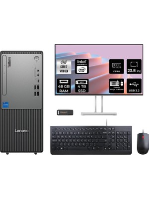 Lenovo Thinkcentre Neo 50T Gen 5 i7 14700 48GB RAM 4TB SSD 23.8" FHD FreeDOS 12UD001UTRP612 Masaüstü Bilgisayar + Per4 USB