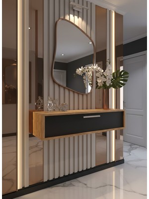 Feyza Design Modern Çam Antrasit Silver Dresuar, Duvara Monte Antre Mobilyası
