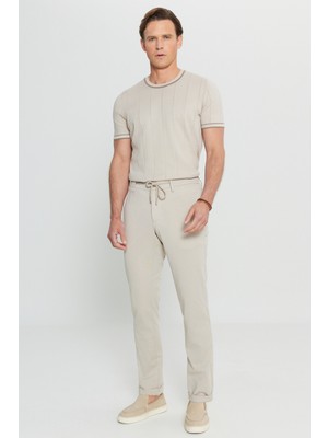 Altınyıldız Classics Slim Fit Dar Kesim Beli Bağlamalı Yan Cep Esnek Casual Bej Pantolon