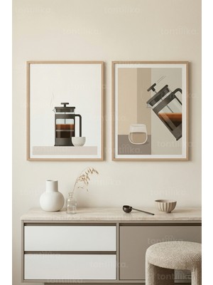Tontilika Minimalist Kahve Keyfi French Press 2’li Ahşap Çerçeveli Tablo Seti