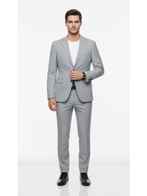 Plus Scorpion TK6895 Erkek Slim Fit Mikro Desenli Takım Elbise 2 Düğmeli Çift Yırtmaçlı Modern Ceket Pantolon Takım