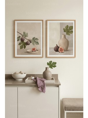 Tontilika Incir Temalı Modern Natürmort 2’li Ahşap Çerçeveli Tablo Seti