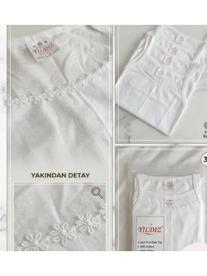 Shine Elagance Beyaz Ip Askılı Yakası Papatyalı %100 Pamuk Rahat Kullanışlı Hafif Kadın Atlet 3'lü set