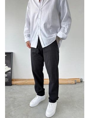 HAFKA Siyah Baggy Keten Pantolon