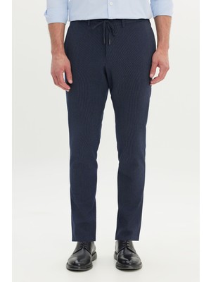 Altınyıldız Classics Erkek Lacivert Slim Fit Dar Kesim Gofre Desenli Esnek Beli Bağlamalı Pantolon