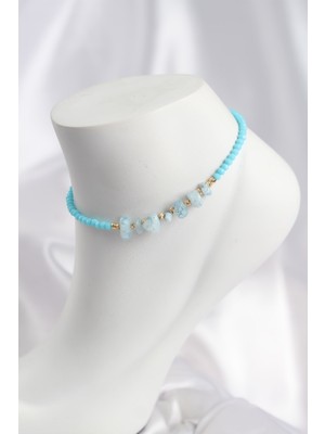 Marsilyan Turkuaz Renk Boncuklu Doğaltaş Görünümlü Halhal