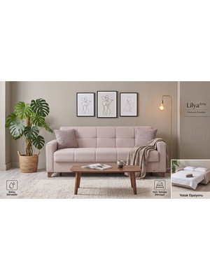 Bellona Lilya Üçlü Koltuk – Bej Renk – Modern Tasarım Yataklı Kanepe