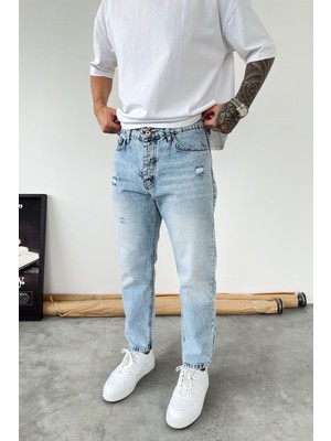 HAFKA Buz Mavi Soft Degrade Yırtıklı Boyfriend Pantolon