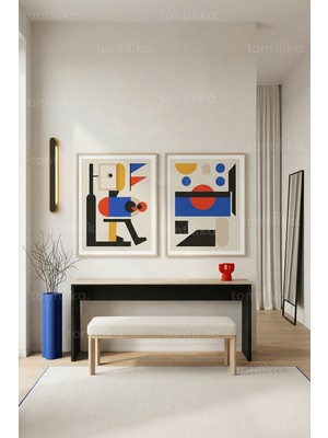 Tontilika Soyut Geometrik Kompozisyon 2’li Ahşap Çerçeveli Tablo Seti