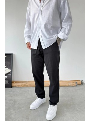 HAFKA Siyah Baggy Keten Pantolon