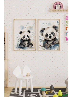 Tontilika Panda ve Koala 2’li Çocuk Odası Ahşap Çerçeveli Tablo Seti - Tatlı Dekor