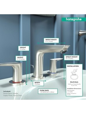 Mi-Ça Home Talis E Modern Easy Install 2-Handle 3 5-Inch Tall Bathroom Sink In Brushed Nickel, 71733821