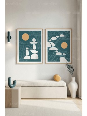 Tontilika Soyut Denge ve Akış Temalı 2’li Ahşap Çerçeveli Tablo Seti
