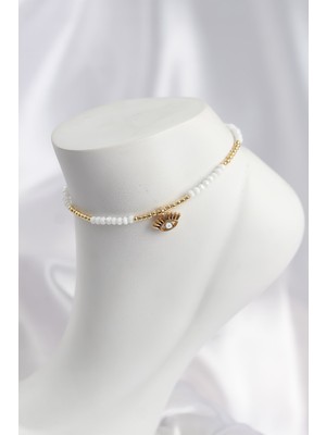 Mç Plus Beyaz Renk Boncuklu Nazarlı Göz Figürlü Halhal