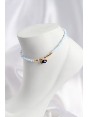 Mavi Renk Boncuklu Balık Figürlü Halhal Midastech