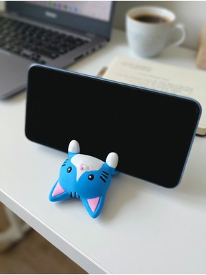 My Craft 3D MYCRAFT3D Mavi Kedi Figürlü Telefon Tutucu Stand - 3D Baskı Ofis Masaüstü Aksesuarı ve Biblo