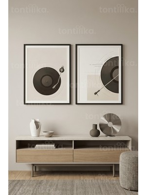 Tontilika Pikap ve Plak Sanatı 2’li Ahşap Çerçeveli Tablo Seti