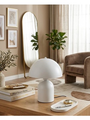 D-Light Ruby Mantar Tasarım Beyaz Abajur 25 cm