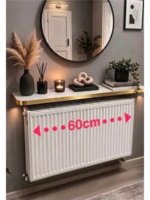 MZ Ahşap Beyaz Altın Rengi Petek Üstü Raf 60 cm